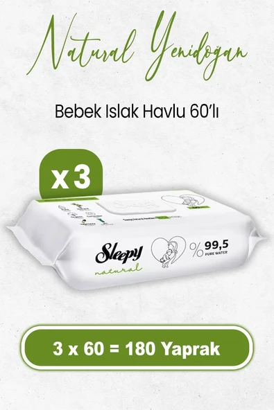Sleepy Yenidoğan Islak Bebek Havlusu 60 X 3 Adet (180 Yaprak) ürün görseli 1