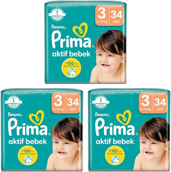 Bebek Bezi Aktif Bebek 3 Beden 34 Adet Standart Paket 3Lü Paket ürün görseli 1