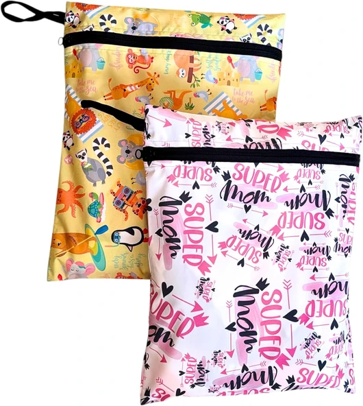 Yorni 2 Adet, 37 X 30 Cm, Mom Summer Desen, Sıvı Geçirmeyen Çok Amaçlı Çanta, Ekonomik Set, Yıkanabilir, Fermuarlı Tote Bag ürün görseli 1