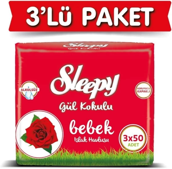 Sleepy Gül Kokulu Islak Bebek Havlusu 50 Yaprak X 3 Adet ürün görseli 1