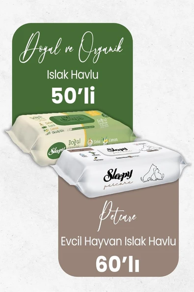 Sleepy Doğal Organik Islak Mendil 50'Li Evcil Hayvan Islak Havlu 60'Lı ürün görseli 1