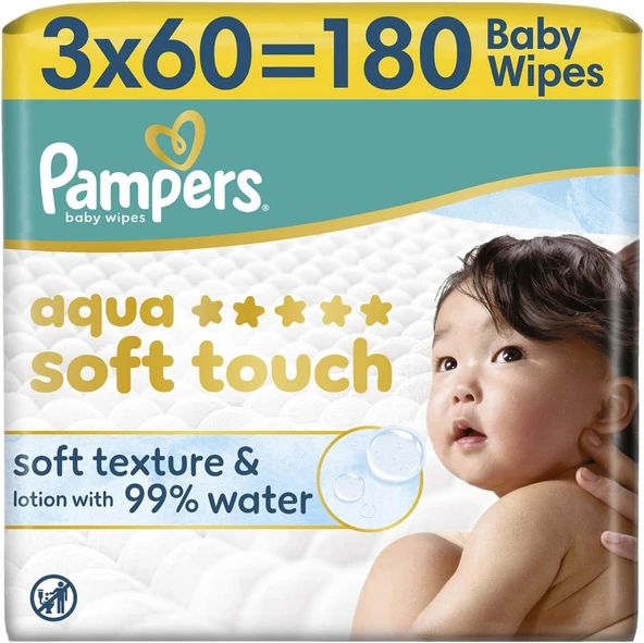 Pampers Aqua Touch Bebek Islak Havlu 3 Paket 180 Yaprak ürün görseli 1