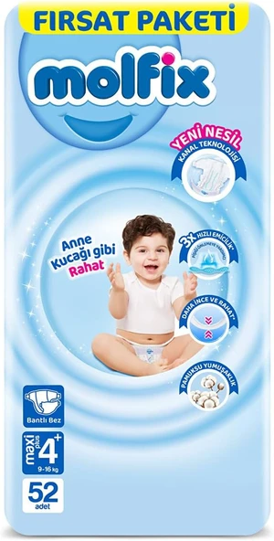 Molfix 3D Bebek Bezi 4+ Beden (9-16 Kg) Maxiplus, Fırsat Paketi, 52 Adet ürün görseli 1