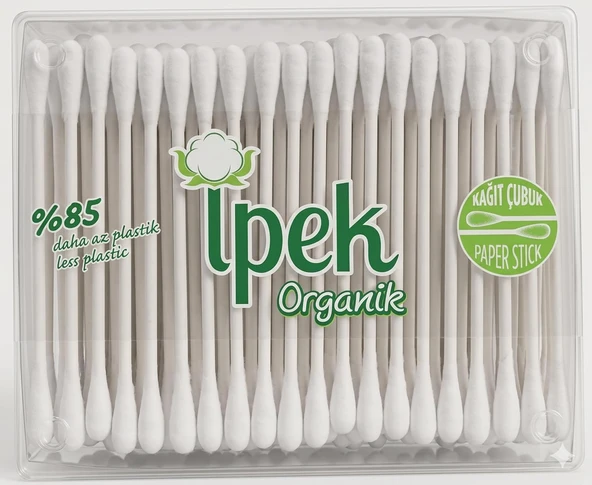 İpek Organik Kulak Temizleme Pamuğu 200 Adet -%100 Organik Saf Pamuk - Ecocert - Kağıt Çubuklu Plastik İçermeyen Kutu ürün görseli 1