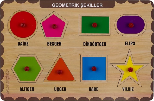 Maketçiniz Ahşap Tutmalı Eğitici Yapboz Geometrik Şekiller ürün görseli 1