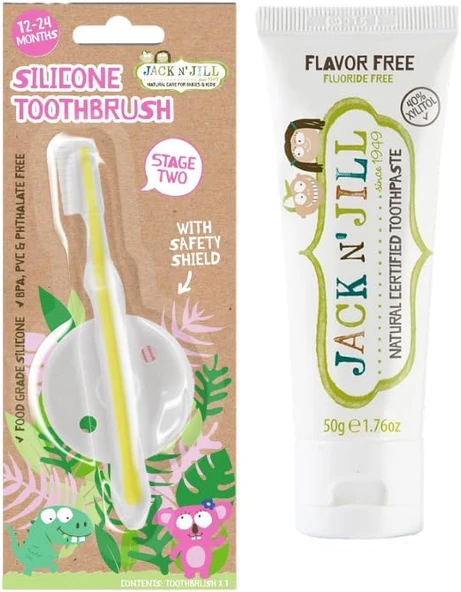 N' Jıll N Jill Bebek/Çocuk Fırçala Seti (Silikon Fırçası + Aromasız Macunu 50G) ürün görseli 1