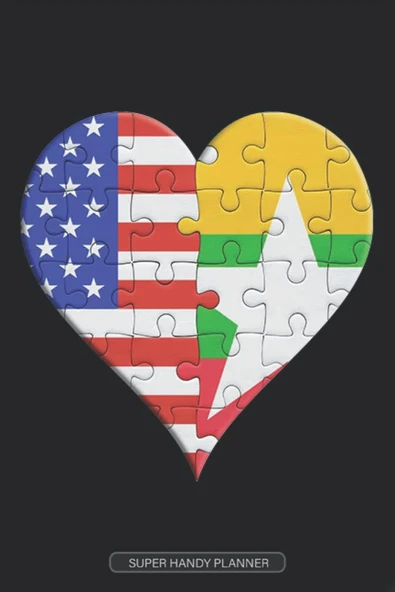Planner: American Burmese Flag United Heart Jigsaw Puzzle Flags Of America Myanmar ürün görseli 1