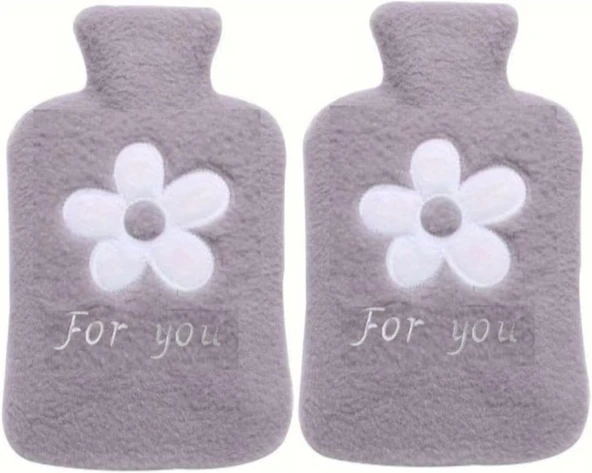 İki Adet Sicak Su Torbasi Peluş Papatya Desenli̇ Gri̇ 21X13,5X2Cm 500 Ml ürün görseli 1