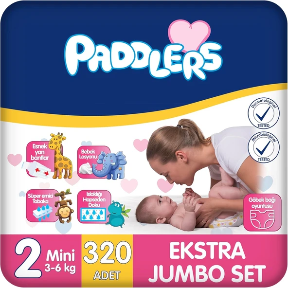 Paddlers Bebek Bezi 2 Numara Mini (3-6 Kg) 320 Adet – Ekstra Set ürün görseli 1