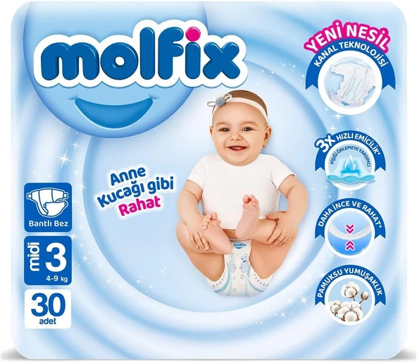 Molfix 3 Beden Midi Bebek Bezi (1 X 30 Adet) ürün görseli 1