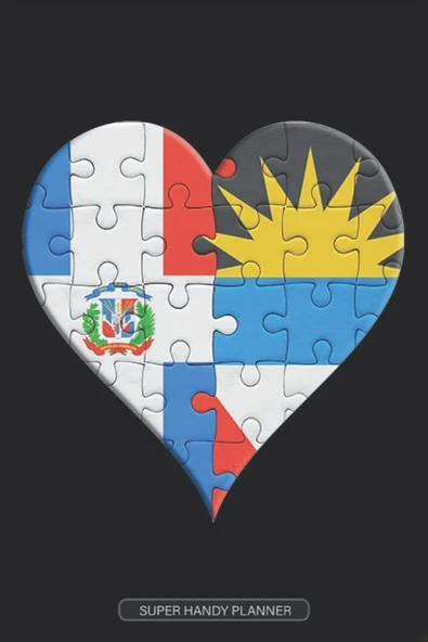 Planner: Dominican Antiguan & Barbudan Flag United Heart Jigsaw Puzzle Flags Of Dominican Republic Antigua & Barbuda ürün görseli 1