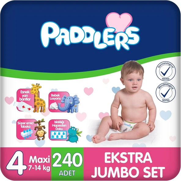 Paddlers Bebek Bezi 4 Numara Maxi (7-14 Kg) 240 Adet – Ekstra Set ürün görseli 1