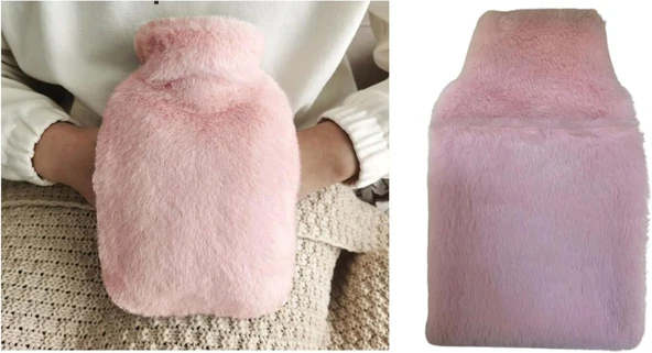 Sicak Su Torbasi Yan Cepli̇ Pembe Peluş Termofor 27X17X2Cm 750Ml ürün görseli 1