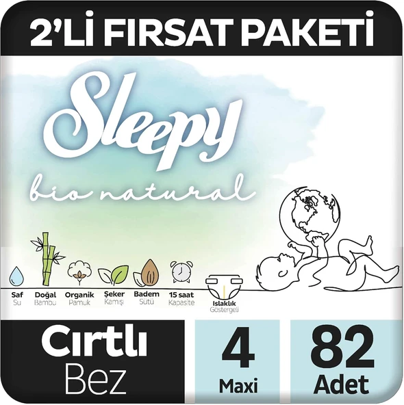 Sleepy Bio 2'Li Fırsat Paketi Bebek Bezi 4 Numara Maxi 82 Adet Cırtlı Bez ürün görseli 1