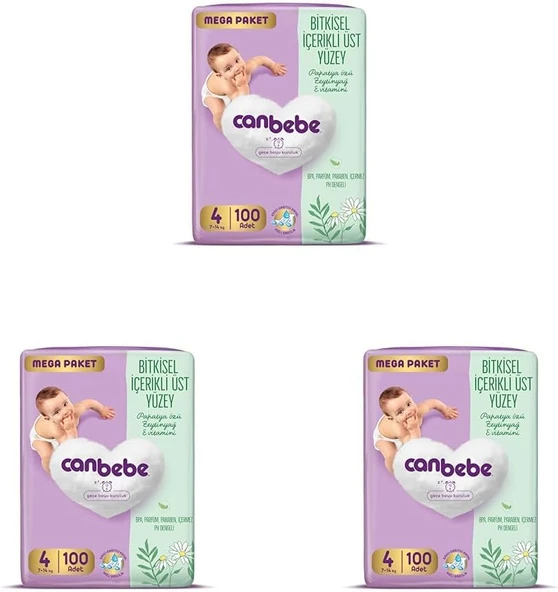 Canbebe Bebek Bezi 4 Beden (7-14 Kg) 100 Adet (3 Paketi) ürün görseli 1
