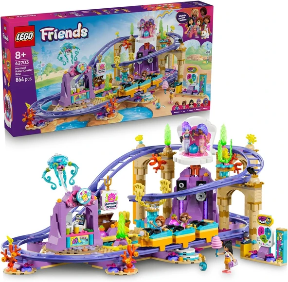Friends Deniz Kızı Hız Treni Yapım Seti 42703-8 Yaş Üzeri Çocuklar Için Leo, Liann, Autumn 2 Deniz Kızı Mini Bebekleri İçeren Yaratıcı Oyuncak Yapım Seti, Hediye Fikri (864 Parça) ürün görseli 1