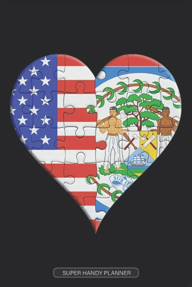 Planner: American Belizean Flag United Heart Jigsaw Puzzle Flags Of America Belize ürün görseli 1