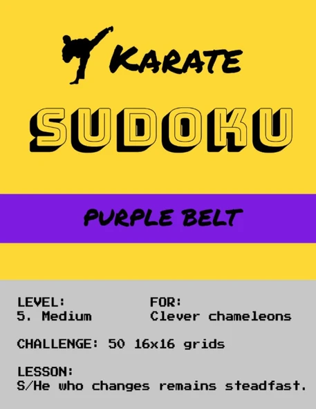 Independently Published Karate Sudoku: Karate Sudoku Purple Belt, Level 5, 50 Sudoku Puzzles, Mega 16X16 Grid Size, Medium, With Solutions, One Puzzle Per Page, Paperback, 8.5X11 Inches, Quirky Karat ürün görseli 1