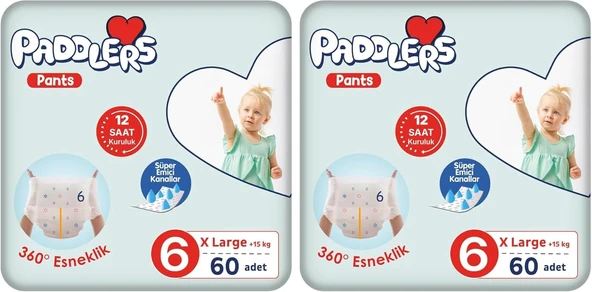 Paddlers Külot Bebek Bezi 6 Numara X-Large 60 Adet (15+Kg) Ekstra Fırsat Paketi (2 Paketi) ürün görseli 1