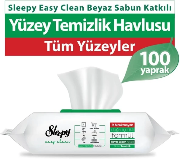 Sleepy Easy Clean Beyaz Sabun Katkılı Yüzey Temizlik Havlusu 100 ürün görseli 1