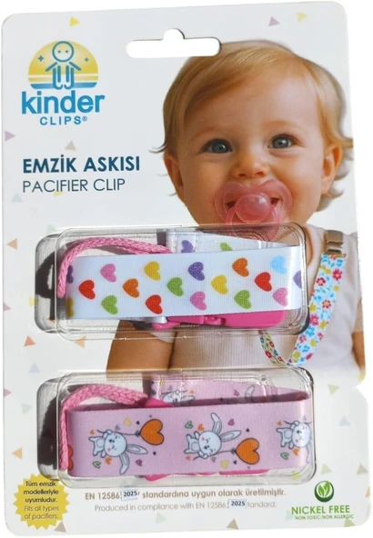 2'Li Pembe Tavşan Renkli Desenli Plastik Klips Emzik Askısı ürün görseli 1