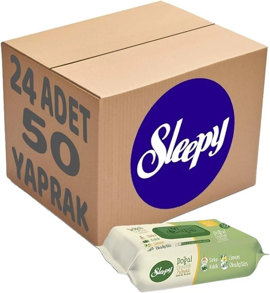 Sleepy Islak Havlu Mendil Doğal Organik Pamuklu 50 Yaprak Plastik Kapaklı (24 Lü Set) ürün görseli 1