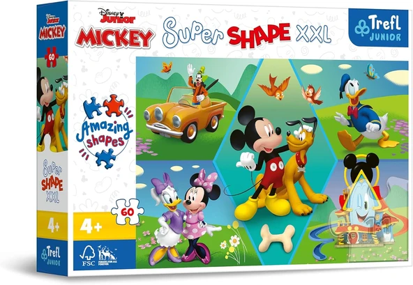 Trefl 50014 60 Xxl Süper Şekil Çılgın Şekiller, Büyük Parçalar, Masal Karakterleriyle Renkli Yapbozlar, 4 Yaş Üstü Çocuklar Için Eğlence, Disney, Mickey Ile Her Zaman Eğlenceli ürün görseli 1