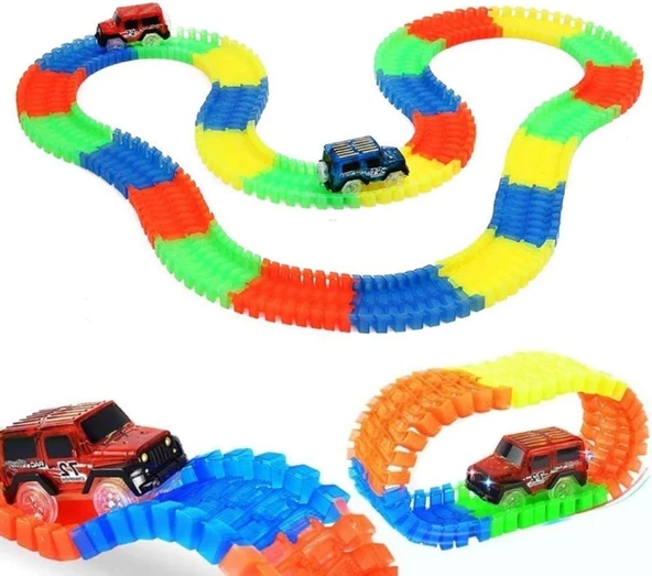 Oyuncak Magic Trucks Hareketli Raylar 384 Parça Magic Trucks 2 Işıklı Arabalı Oyuncak Karanlıkta Parlayan Sihirli Raylar ürün görseli 1
