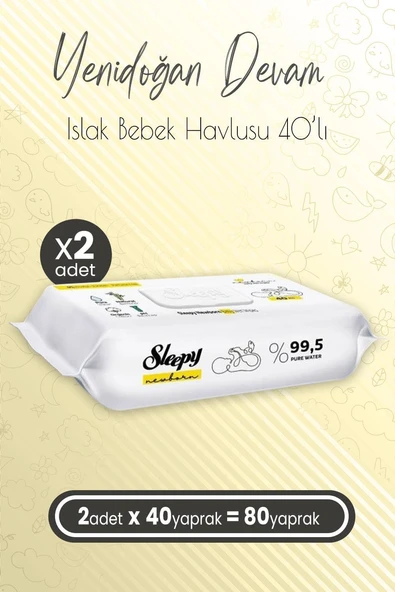 Sleepy Yenidoğan Devam Islak Bebek Bakım Havlusu 40'Lı X 2 (80 Yaprak) ürün görseli 1