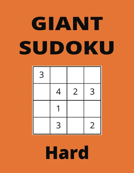 Independently Published Giant Hard Orange Sudoku Book, 4X4 Puzzles, 50 Pages, 8.5X11 ürün görseli 1