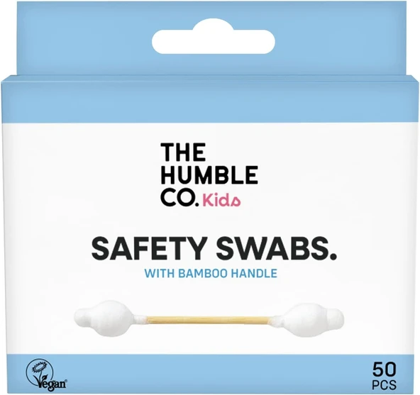 The Humble Co. Cotton Swabs Kids Safety Swabs 50 Pcs Çocuklar Için Emniyetli Kulak Çubuğu Beyaz, Çevre Dostu Pamuklu Kulak Çubukları, Plastik Içermeyen Ambalaj, Doğal Renkli Pamuktan Kulak Çubukları ürün görseli 1