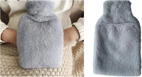 Sicak Su Torbasi Yan Cepli̇ Gri̇ Peluş Termofor 27X17X2Cm 750Ml ürün görseli 1