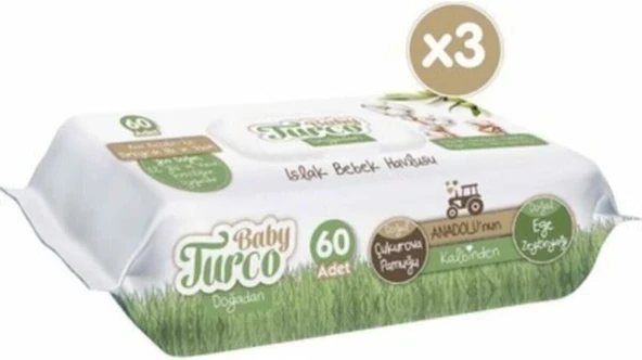 Baby Turco Doğadan Islak Bebek Havlusu, 3'Lü Paket, 180 Yaprak ürün görseli 1