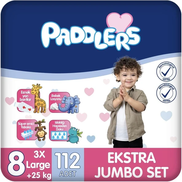 Paddlers Bebek Bezi 8 Numara Xxx-Large (25+ Kg) 112 Adet – Ekstra Set ürün görseli 1