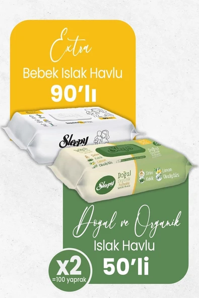 Sleepy Islak Havlu Extra Bebek 90' Lı Doğal Organik 50' Li X 2 (100 Yaprak) ürün görseli 1