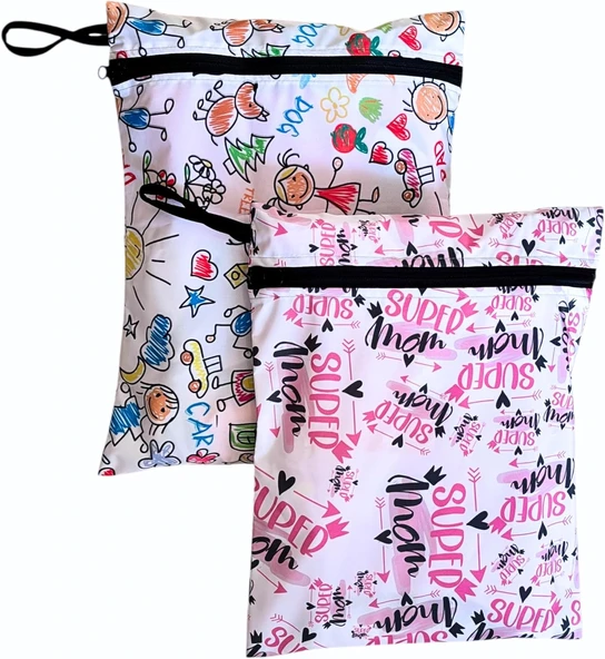 Yorni 2 Adet, 37 X 30 Cm, Mom Desen, Sıvı Geçirmeyen Çok Amaçlı Çanta, Ekonomik Set, Yıkanabilir ürün görseli 1
