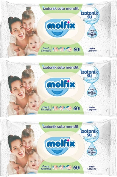 Molfix Islak Havlu Mendil İzotonik Ferah Temizlik 3 Lü Set 60 Yaprak Plastik Kapaklı ürün görseli 1