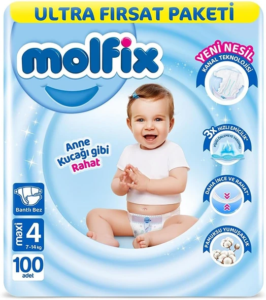 Molfix Maxi 4 Beden Aylık Bebek Bezi (1 X 100 Adet) ürün görseli 1
