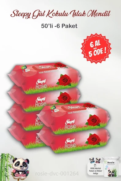 6 Al 5 Öde Sleepy 50'Li Gül Kokulu Islak Bebek Havlusu Rosie ürün görseli 1
