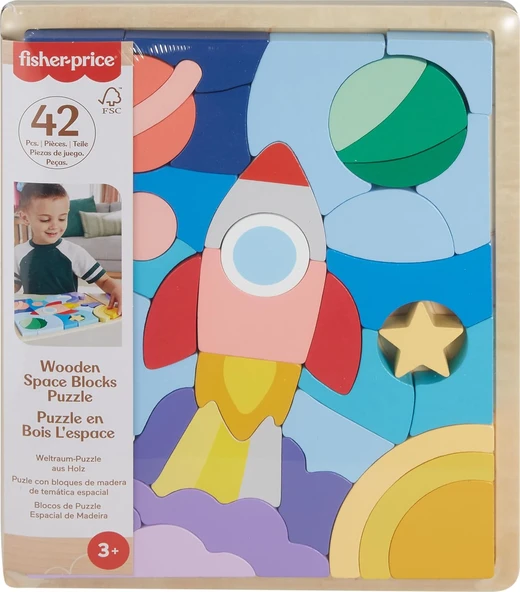 Fisher-Price 3 Yaş Üzeri Çocuklar Için Üst Üste Dizip Sıralayabilecekleri 42 Ahşap Parçadan Oluşan Uzay Temalı Ahşap Yapboz Blokları, Hxy42 ürün görseli 1
