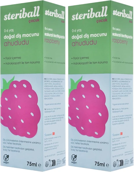 Steriball Doğal Macunu Florürsüz 75 Ml - Ahududu Florür İçermez, Hidroksiapatit Ile Tam Koruma, Vegan (2 Paketi) ürün görseli 1