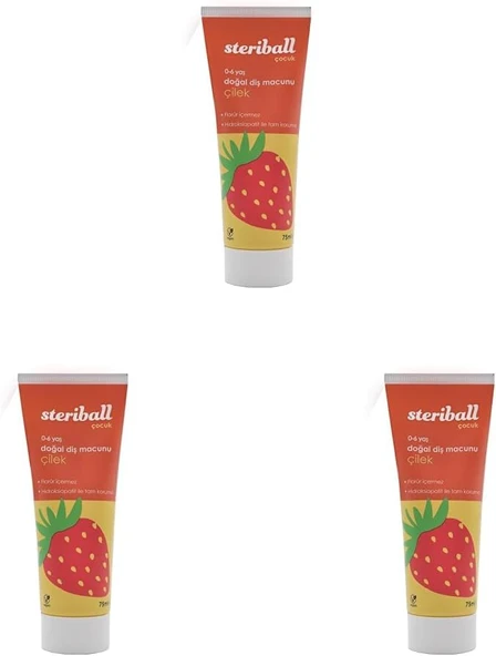 Steriball Doğal Macunu Florürsüz 75 Ml - Çilek Florür İçermez, Hidroksiapatit Ile Tam Koruma, Vegan (3 Paketi) ürün görseli 1