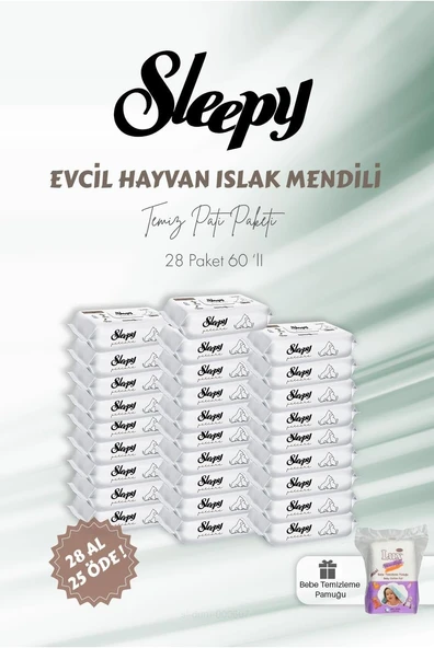Sleepy 28 Al 25 Öde Evcil Hayvan Islak Havlusu 60'Lı Bebe Temizleme Pamuğu ürün görseli 1