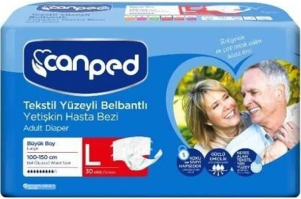 Canped-Tekstil Yüzeyli Belbantlı Yetişkin Hasta Bezi Large 30'Lu ürün görseli 1