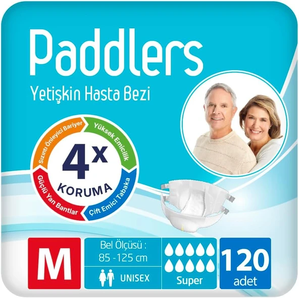 Paddlers Yetişkin Hasta Bantlı Bez Medium 120 Adet – Koli, Sızdırmaz ürün görseli 1