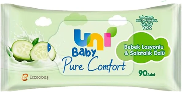 Uni Baby Pure Bebek Losyonlu Salatalık Özlü Islak Mendil 12X90 1080 Yaprak ürün görseli 1