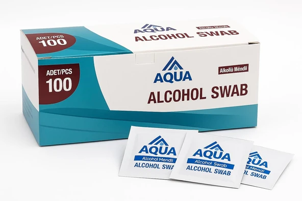Aqua Alkollü Islak Mendil 100 Adet Paket Steril Temizlik Mendili, Alkollu Swap ürün görseli 1