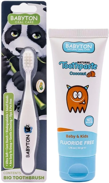 Babyton Doğal Hindistan Cevizi Macun Panda Fırça 2'Li Set ürün görseli 1