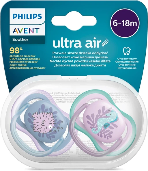 Air Emzik, Kız Bebekler Için 6-18 Ay, 2’Li Paket, Ortodontik Silikon, Geniş Hava Delikli, Mikrodalga Sterilize Edilebilir, Bpa İçermez, Taşıma Kutulu, Scf085/61 ürün görseli 1