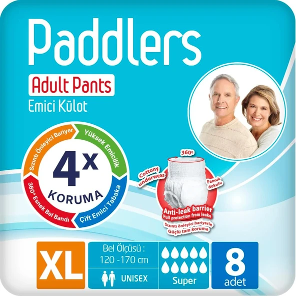 Paddlers Yetişkin Hasta Emici Külot Bez X-Large 8 Adet ürün görseli 1